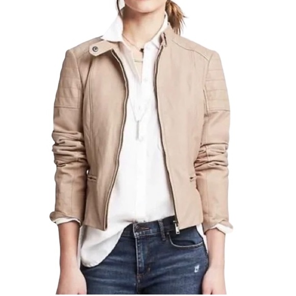 Banana Republic Jackets & Blazers - [Banana Republic] Lamb Leather Full Zip Moto Jacket